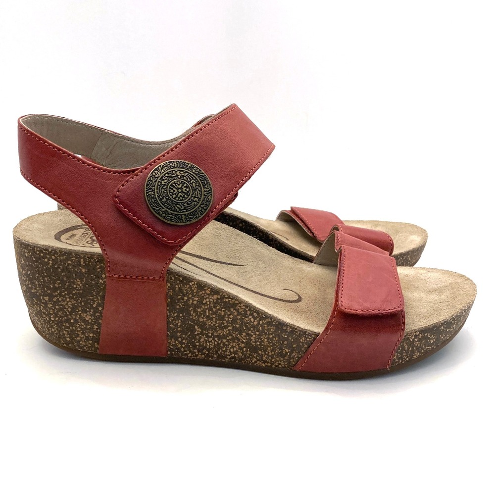 Abeo Una Wedge Sandals Womens 10 N Neutral Footbed Red Leather